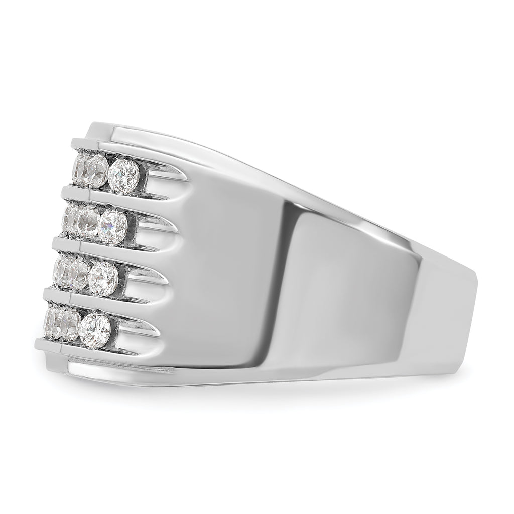 10k White Gold Men's Polished and Grooved 4-Row Ring Mounting, Mounting Only - Sophia Jewelers