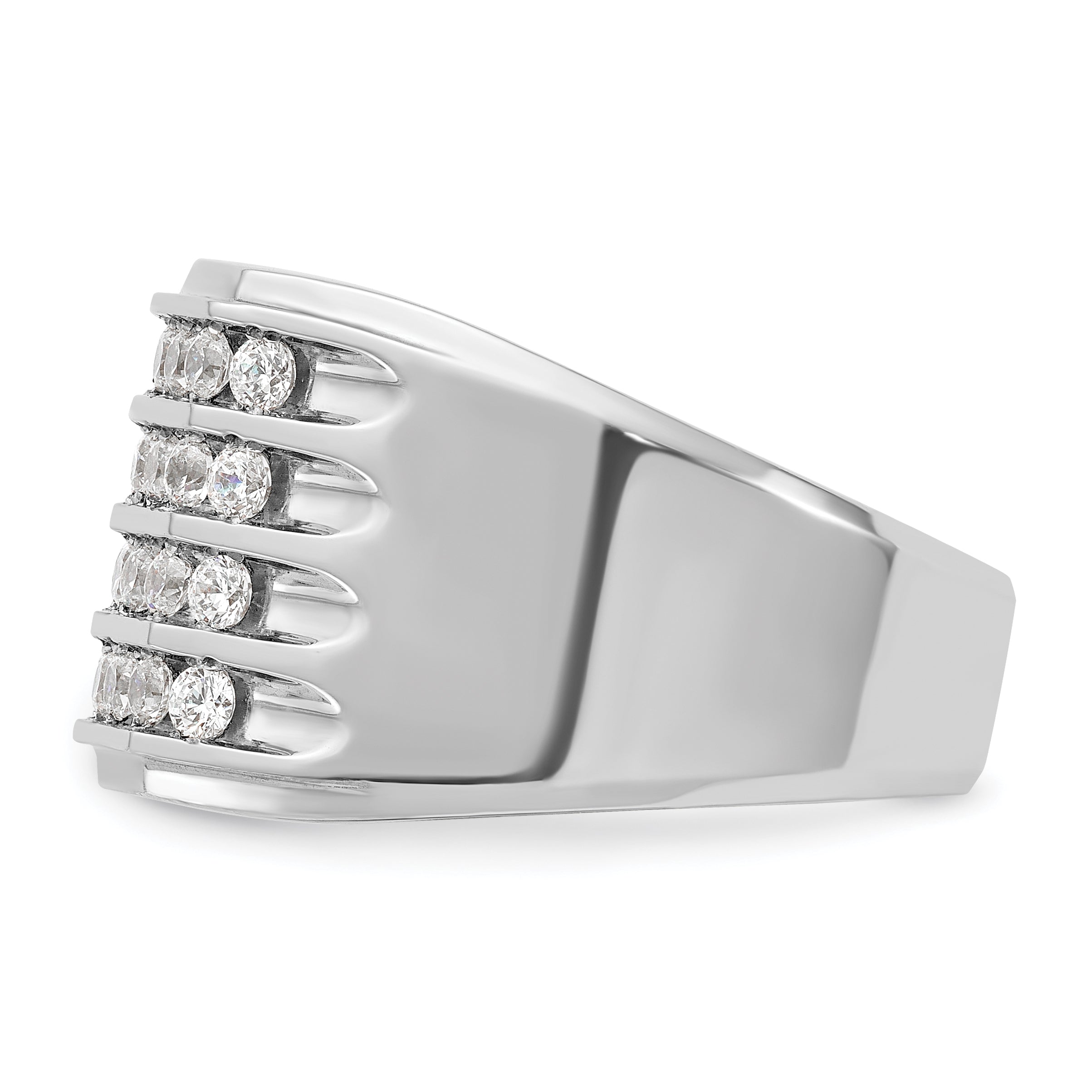 10k White Gold Men's Polished and Grooved 4-Row Ring Mounting, Mounting Only - Sophia Jewelers