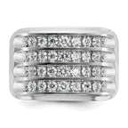 14k White Gold Mens Polished and Grooved 4-Row 1.6 Carat AA Quality Diamond Ring - Sophia Jewelers