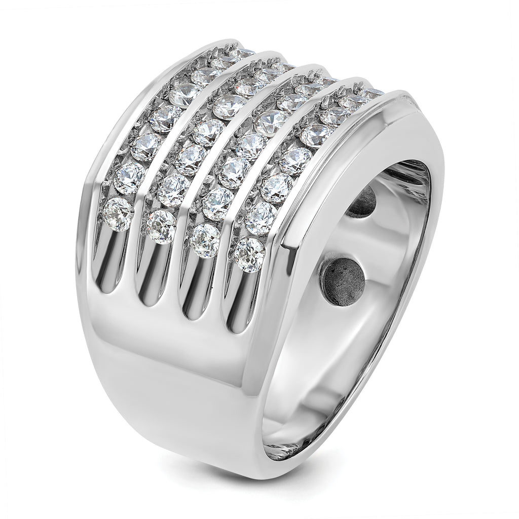 10k White Gold Men's Polished and Grooved 4-Row Ring Mounting, Mounting Only - Sophia Jewelers
