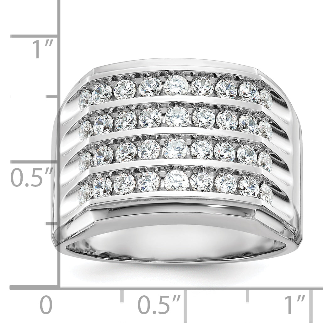 14k White Gold Mens Polished and Grooved 4-Row 1.6 Carat AA Quality Diamond Ring Secondary image