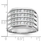 14k White Gold Mens Polished and Grooved 4-Row 1.6 Carat AA Quality Diamond Ring - Sophia Jewelers