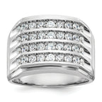 14k White Gold Mens Polished and Grooved 4-Row 1.6 Carat AA Quality Diamond Ring - Sophia Jewelers