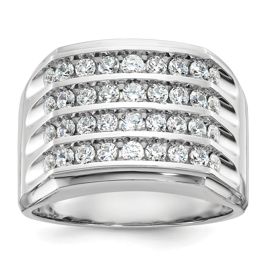 10k White Gold Men's Polished and Grooved 4-Row Ring Mounting, Mounting Only - Sophia Jewelers