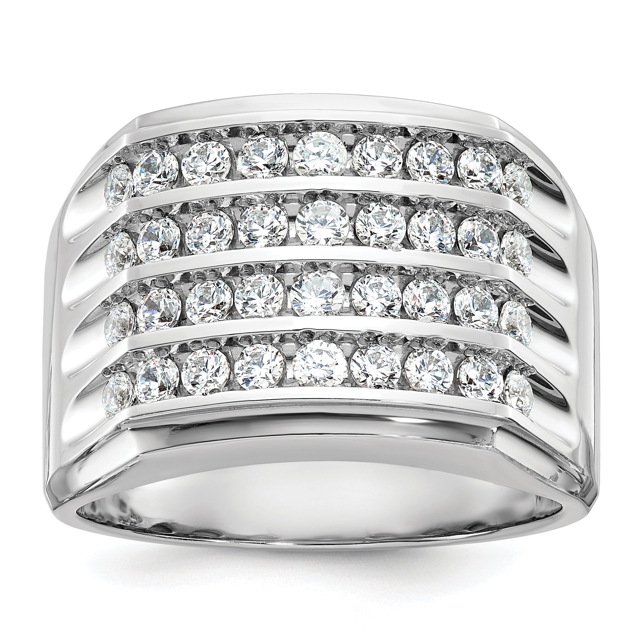 10k White Gold Men's Polished and Grooved 4-Row Ring Mounting, Mounting Only - Sophia Jewelers