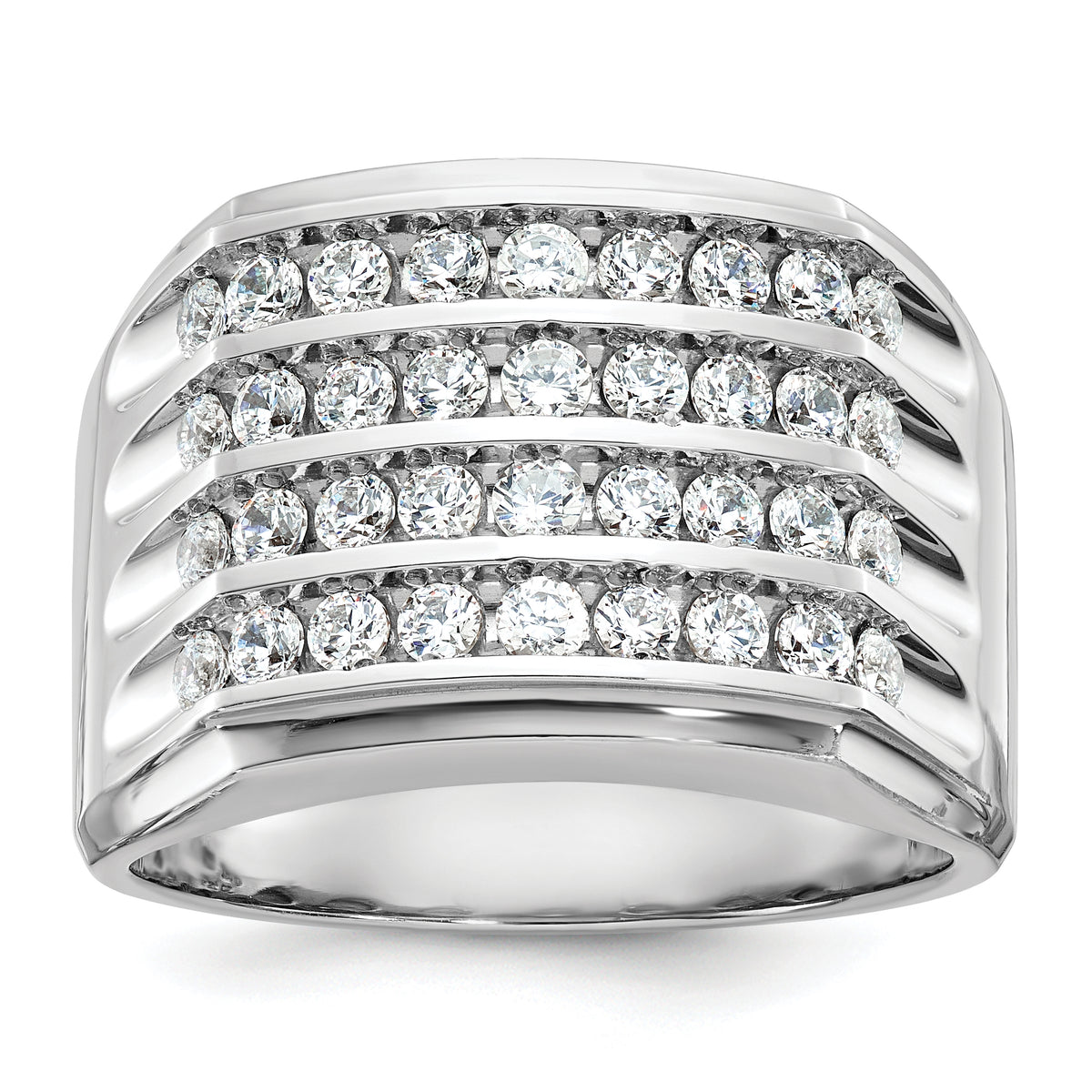 14k White Gold Men's Polished and Grooved 4-Row 1 1/5 Carat Lab Grown Diamond Ring - Sophia Jewelers