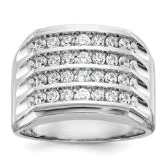 14k White Gold Men's Polished and Grooved 4-Row 1 1/5 Carat Lab Grown Diamond Ring - Sophia Jewelers