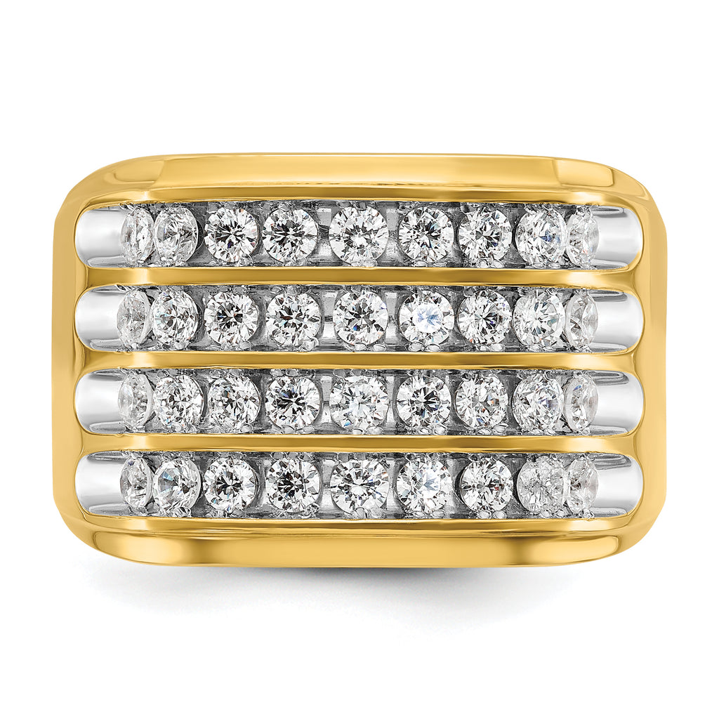 14k with White Rhodium Mens Polished and Grooved 4-Row 1.6 Carat AA Quality Diamond Ring - Sophia Jewelers