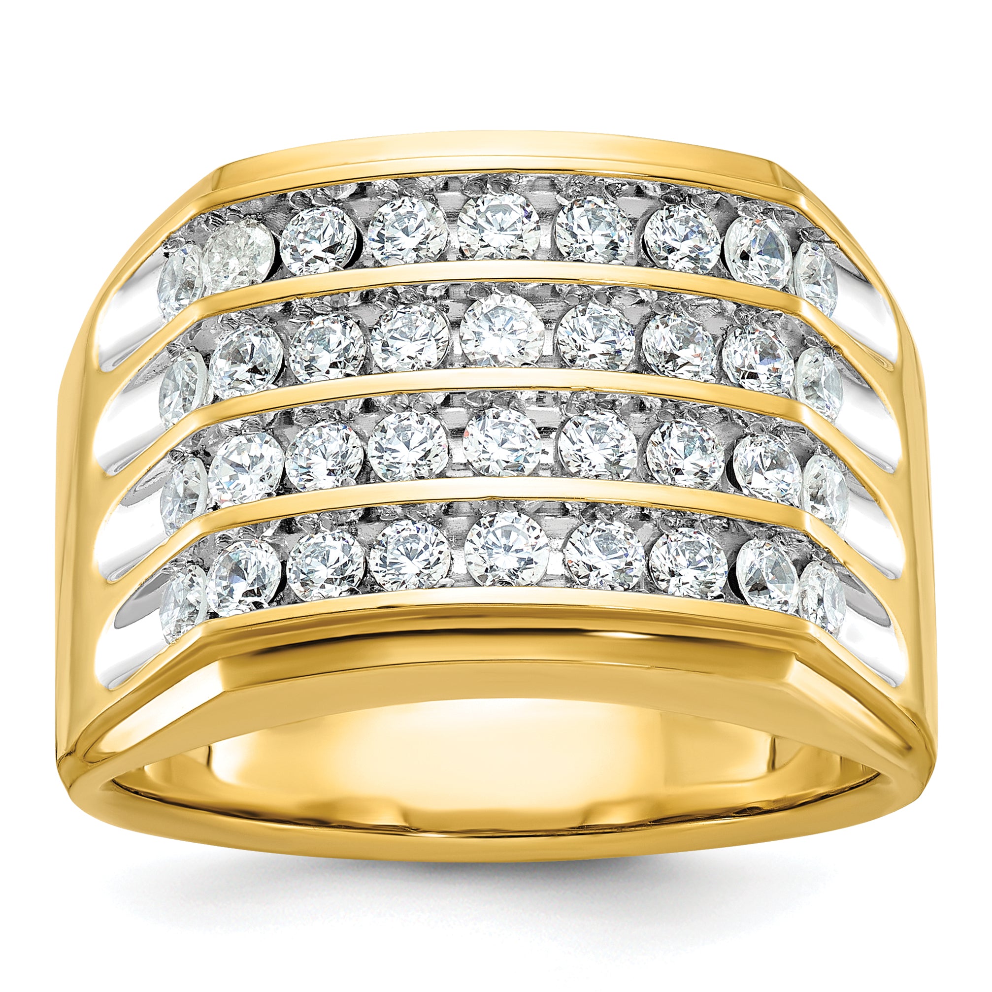14k with White Rhodium Mens Polished and Grooved 4-Row 1.6 Carat AA Quality Diamond Ring - Sophia Jewelers Main image
