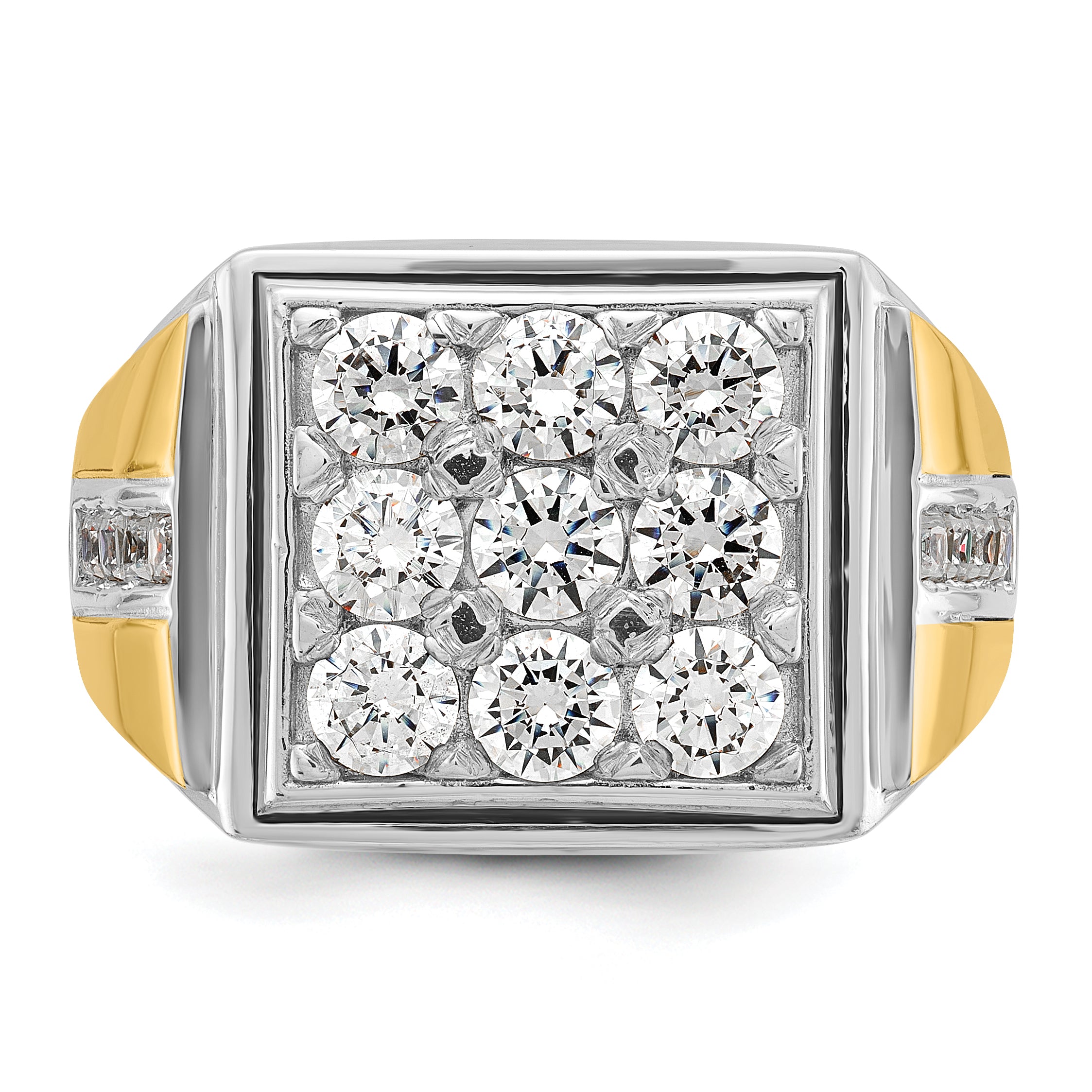 14k Two-tone Mens Polished Square Cluster Ring Mounting, Mounting Only - Sophia Jewelers