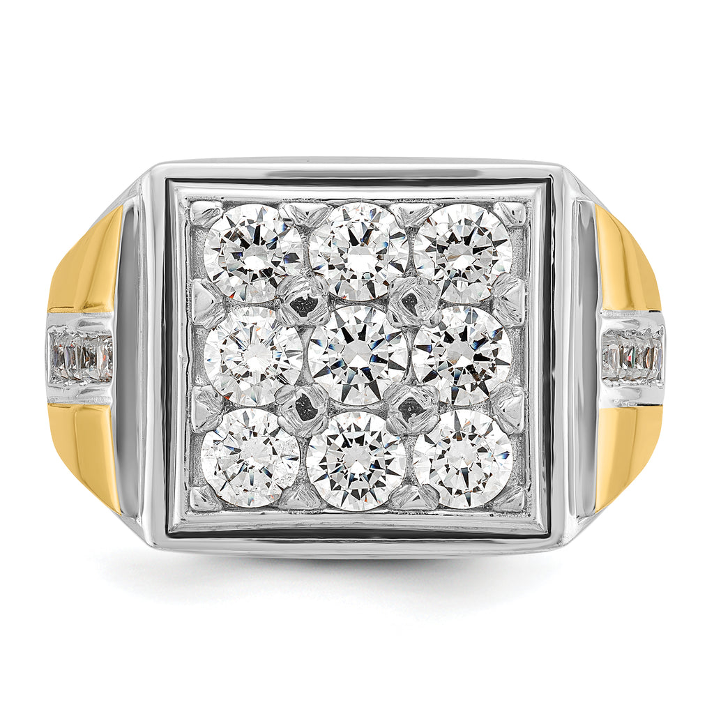 14k Two-tone Men's Polished 2 1/3 Carat AA Quality Diamond Square Cluster Ring - Sophia Jewelers