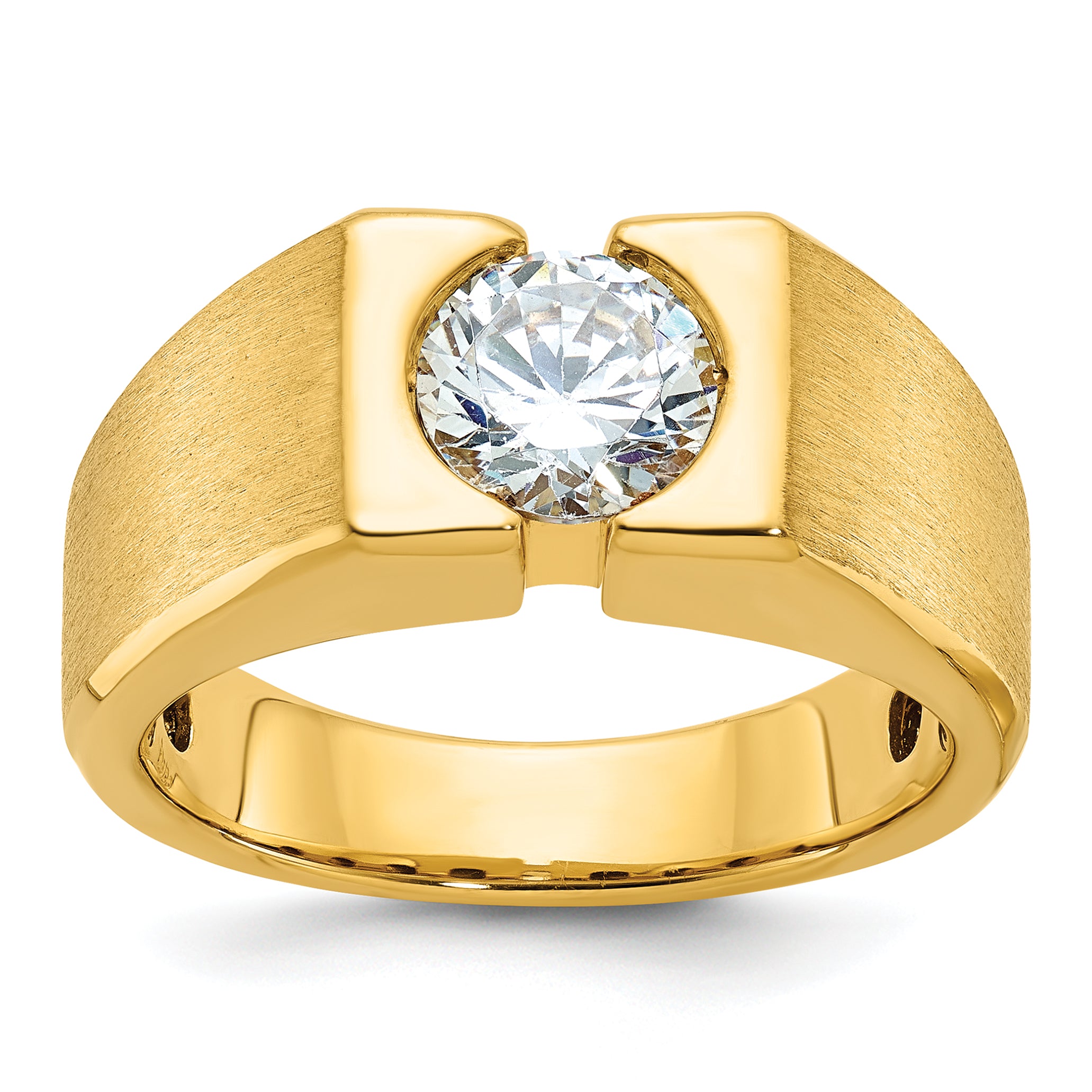 14k 1 carat Lab Grown Diamond VS/SI+ G+ Complete Polished and Satin Men's Ring Main image