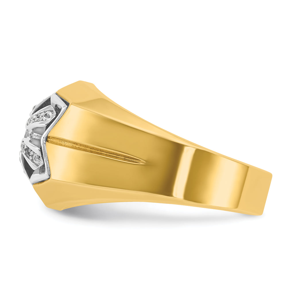 14k Two-tone Men's Polished and Grooved 3/8 Carat AA Quality Diamond Star Ring - Sophia Jewelers