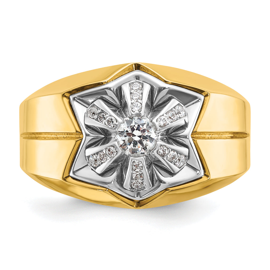 14k Two-tone Men's Polished and Grooved Star Ring Mounting, Mounting Only - Sophia Jewelers
