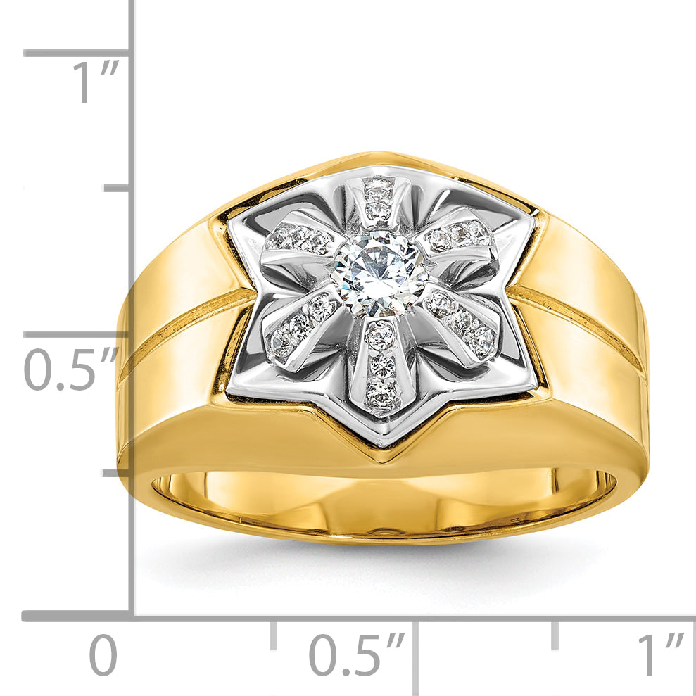 14k Two-tone Men's Polished and Grooved 3/8 Carat AA Quality Diamond Star Ring - Sophia Jewelers