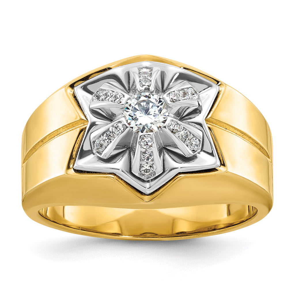 14k Two-tone Men's Polished and Grooved Star Ring Mounting, Mounting Only - Sophia Jewelers