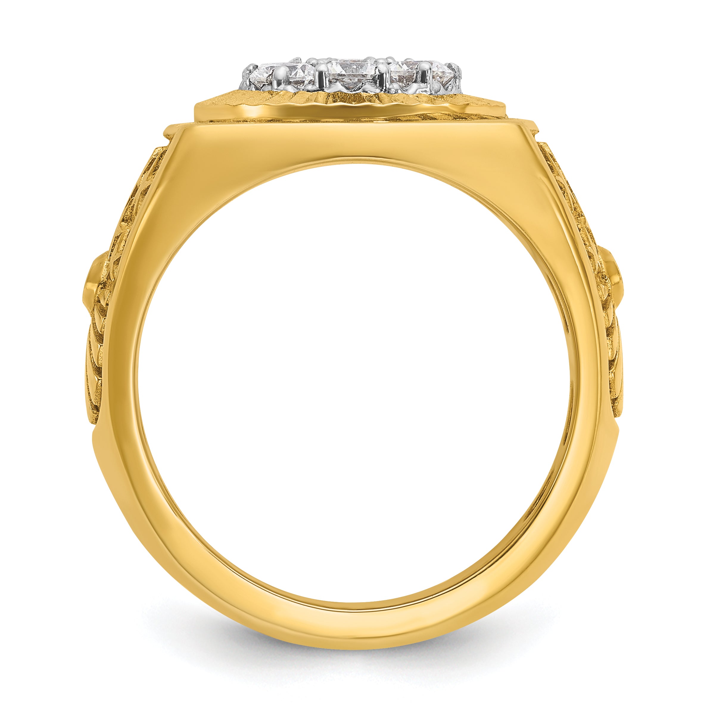 10k Two-tone with Black Enamel Men's Polished Textured and Diamond-cut 1 Carat A Quality Diamond Stars and Stripes Round Cluster Ring