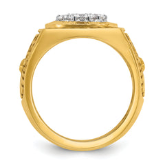 10k Two-tone with Black Enamel Men's Polished Textured and Diamond-cut 1 Carat A Quality Diamond Stars and Stripes Round Cluster Ring