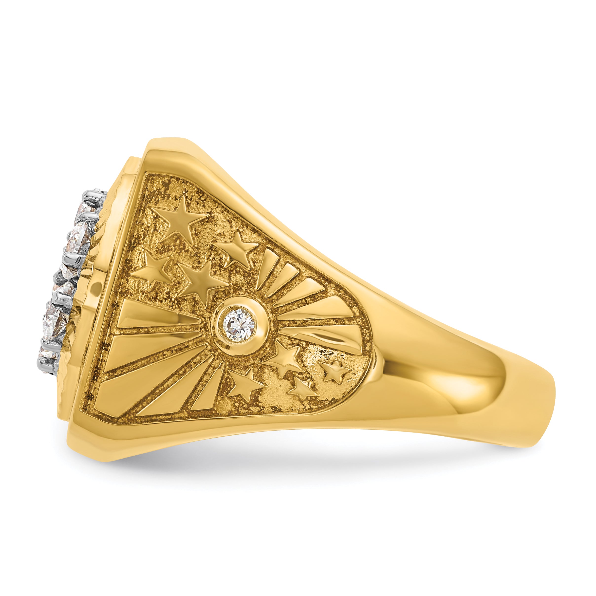10k Two-tone with Black Enamel Men's Polished Textured and Diamond-cut 1 Carat A Quality Diamond Stars and Stripes Round Cluster Ring