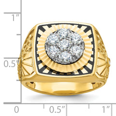 10k Two-tone with Black Enamel Men's Polished Textured and Diamond-cut 1 Carat A Quality Diamond Stars and Stripes Round Cluster Ring