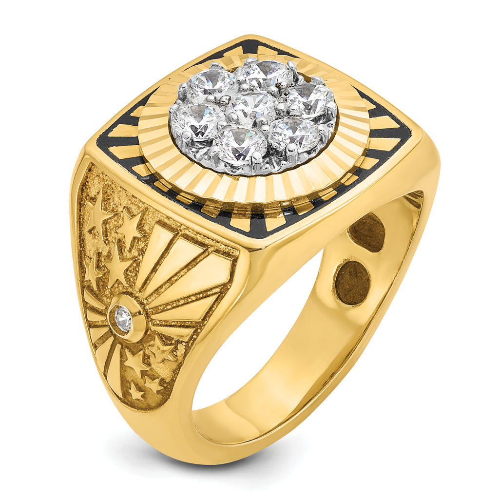 14k Two-tone with Black Enamel Men's Polished Textured and Diamond-cut 1 Carat AA Quality Diamond St - Sophia Jewelers