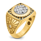 14k Two-tone Men's Polished Textured and Diamond-cut Stars and Stripes Round Cluster Ring Mounting, Mounting Only - Sophia Jewelers