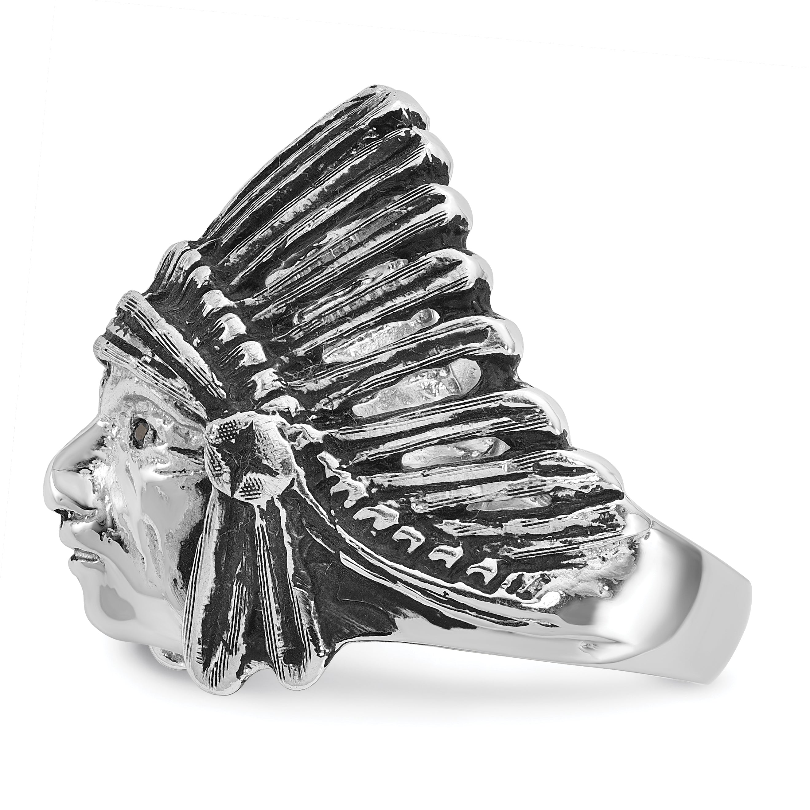 14kw Men's Antiqued Black Diamond Native Headdress Complete Ring