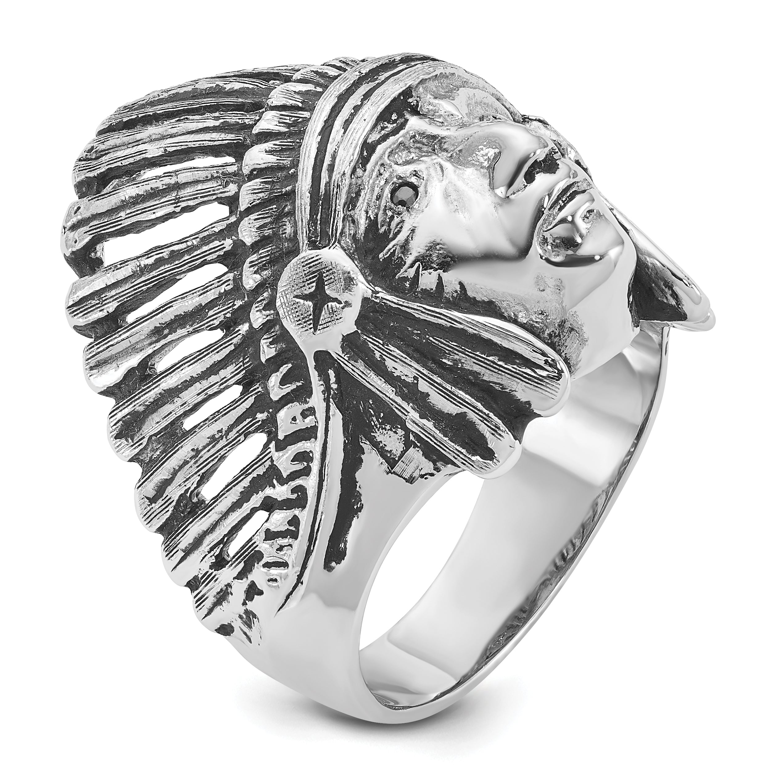14kw Men's Antiqued Black Diamond Native Headdress Complete Ring