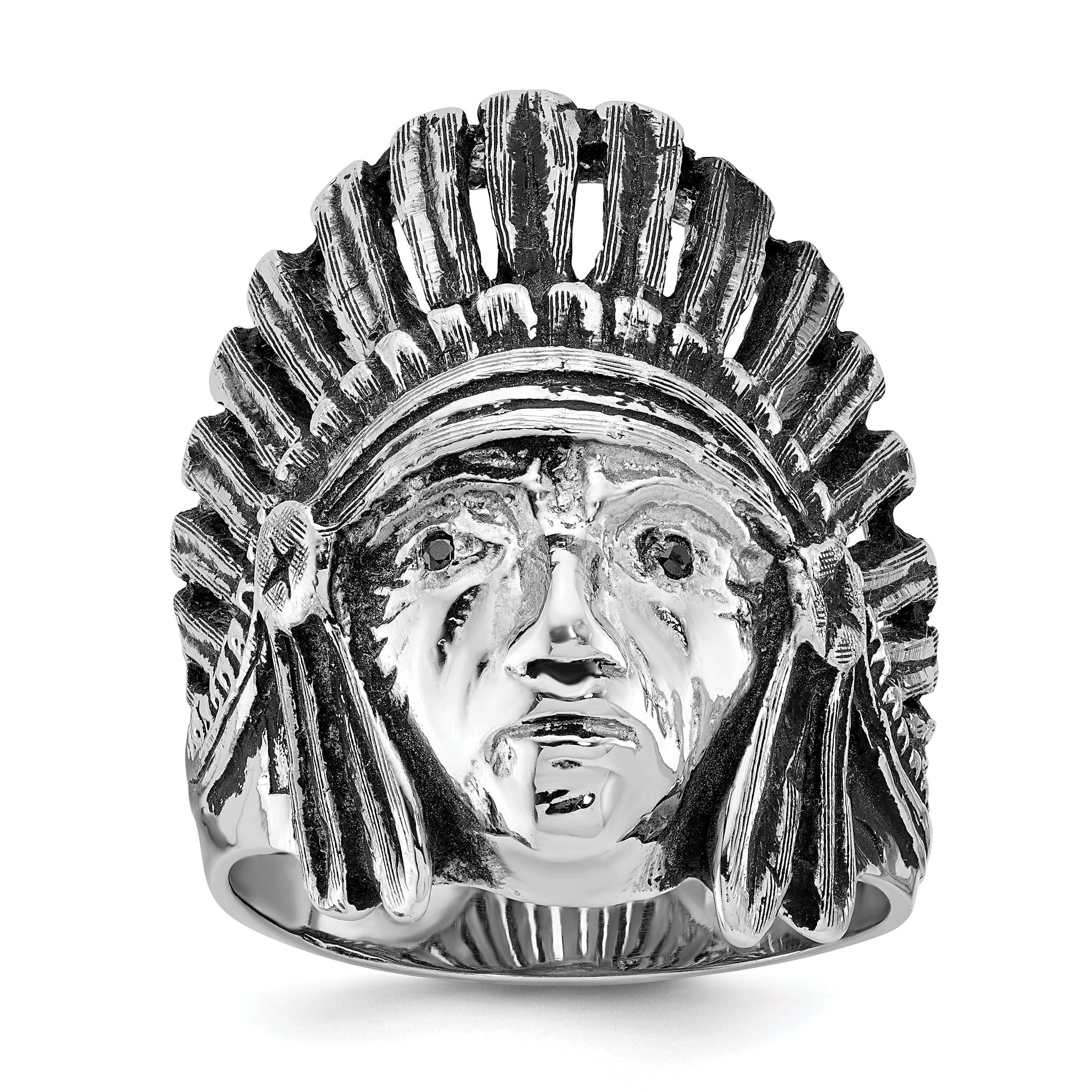 14k White Gold Men's Antiqued Diamond Native Headdress Ring Mounting (No Stones Included)