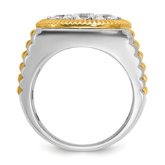 14k Two-tone Men's Polished Satin and Ribbed 3 Carat Lab Grown Diamond Round Cluster Ring - Sophia Jewelers