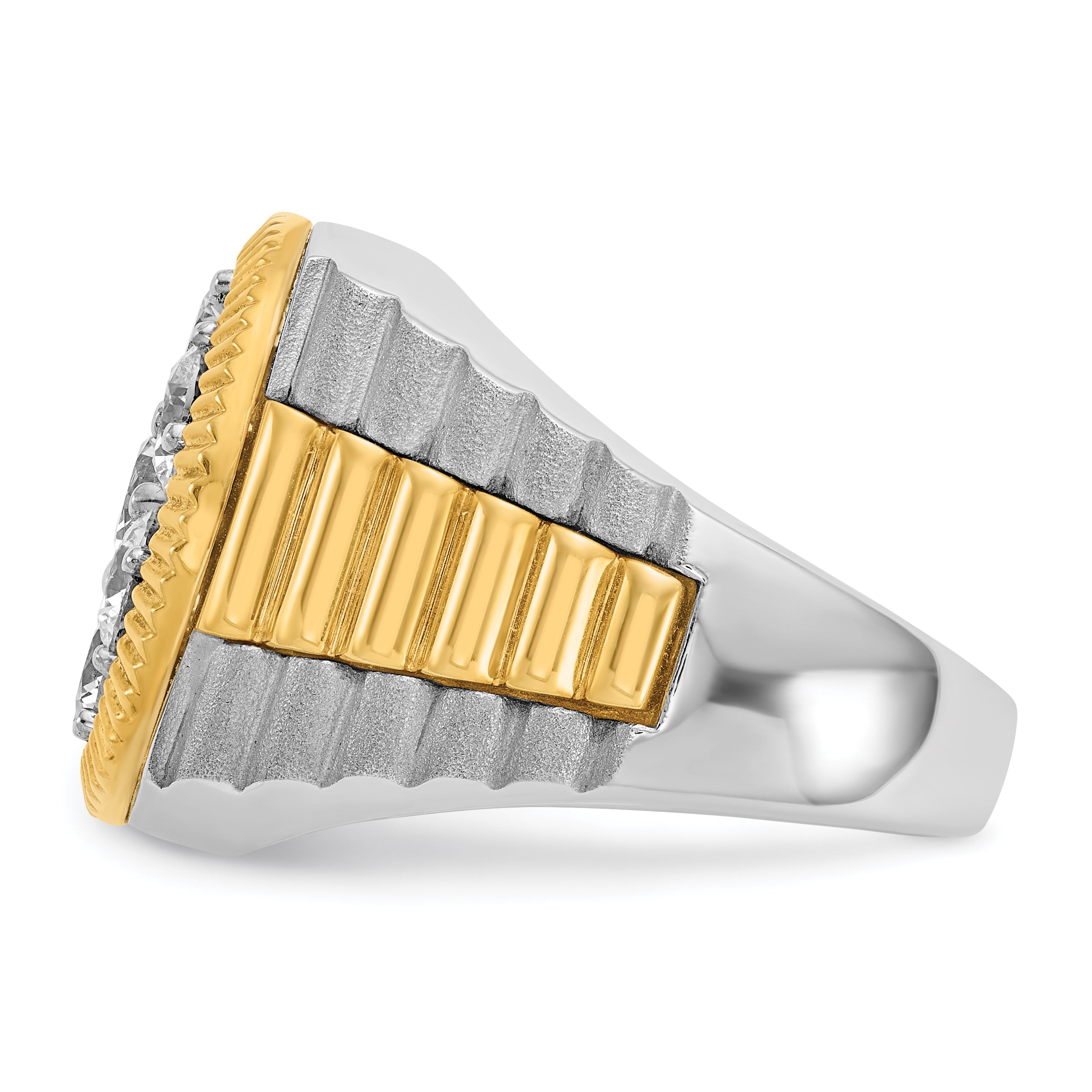 14k Two-tone Men's Polished Satin and Ribbed 3 Carat Lab Grown Diamond Round Cluster Ring - Sophia Jewelers