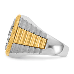 14k Two-tone Men's Polished Satin and Ribbed 3 Carat Lab Grown Diamond Round Cluster Ring - Sophia Jewelers