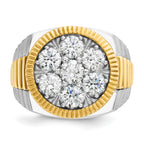 14k Two-tone Men's Polished Satin and Ribbed Round Cluster Ring Mounting, Mounting Only - Sophia Jewelers