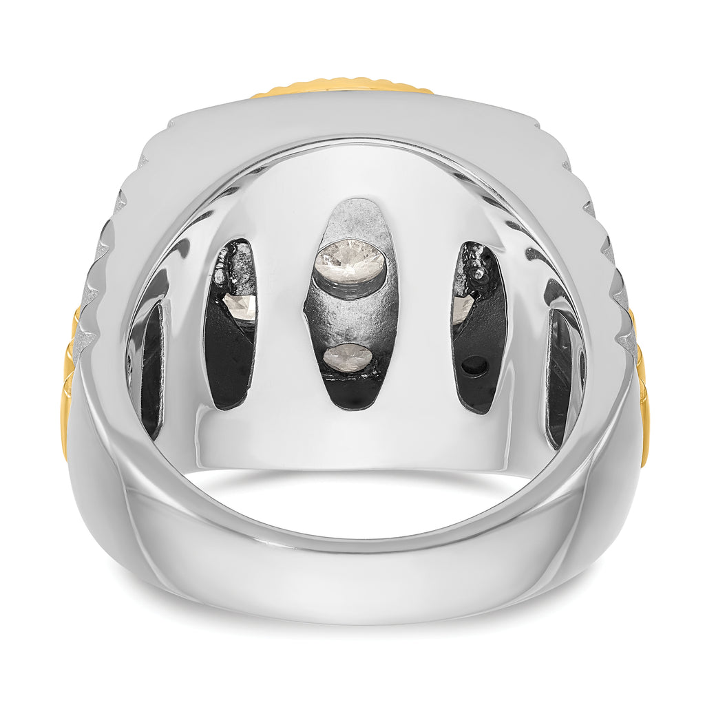 14k Two-tone Men's Polished Satin and Ribbed 3 Carat AA Quality Diamond Round Cluster Ring - Sophia Jewelers