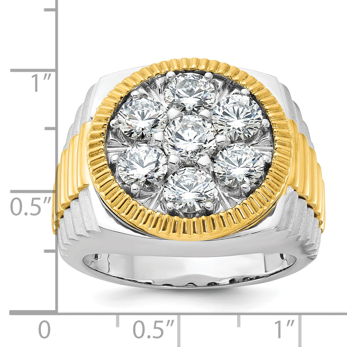 14k Two-tone Men's Polished Satin and Ribbed Round Cluster Ring Mounting, Mounting Only Secondary image