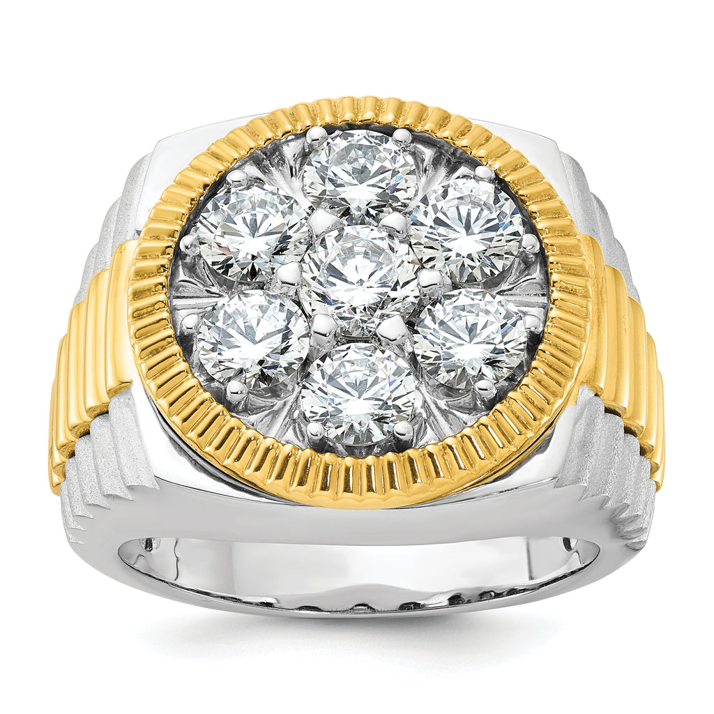 14k Two-tone Men's Polished Satin and Ribbed 3 Carat AA Quality Diamond Round Cluster Ring - Sophia Jewelers