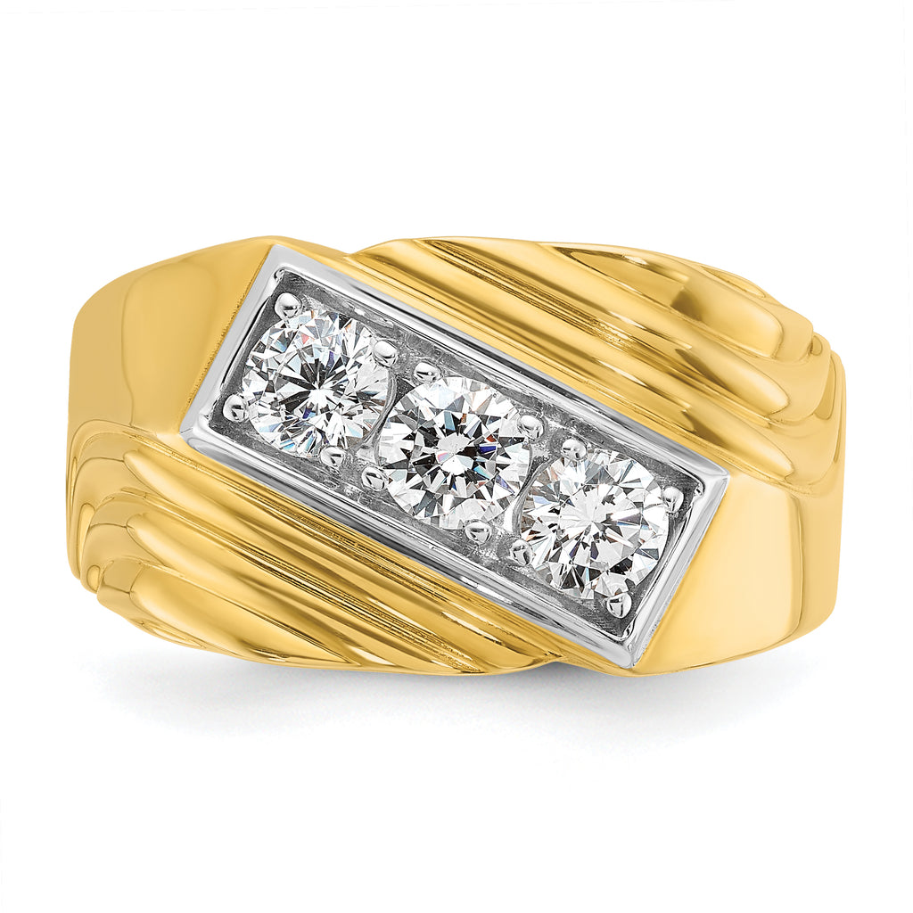 14k Mens Polished and Grooved 3-Stone Ring Mounting, Mounting Only - Sophia Jewelers