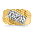 14k with White Rhodium Men's Polished and Grooved 3-Stone 1 Carat AA Quality Diamond Ring - Sophia Jewelers