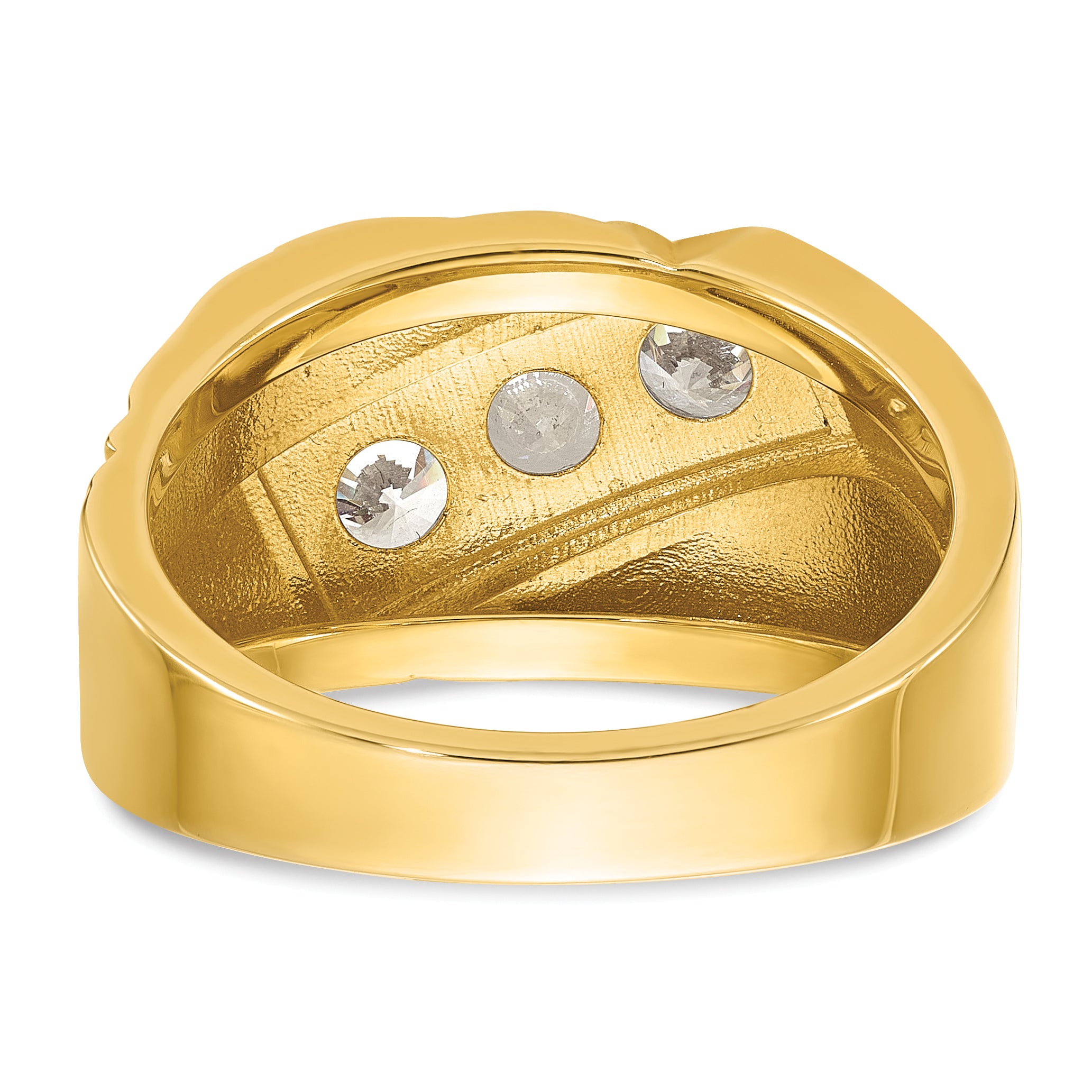 14k Mens Polished and Grooved 3-Stone Ring Mounting, Mounting Only - Sophia Jewelers