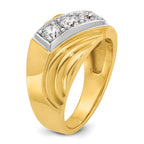14k Mens Polished and Grooved 3-Stone Ring Mounting, Mounting Only - Sophia Jewelers