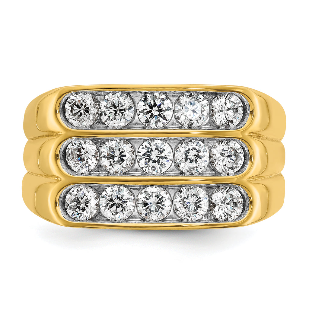 14k Mens Polished and Grooved 3-Row Ring Mounting, Mounting Only - Sophia Jewelers