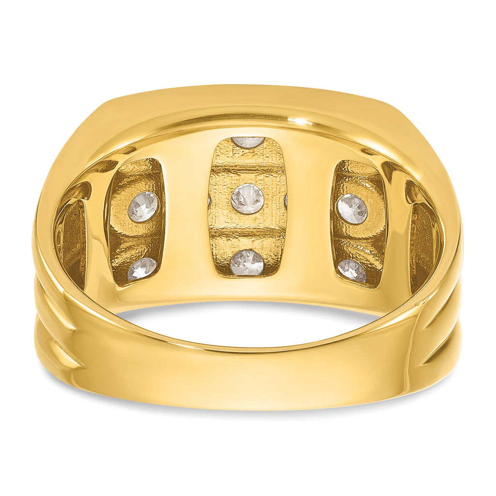 14k Mens Polished and Grooved 3-Row Ring Mounting, Mounting Only - Sophia Jewelers
