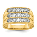 14k Men's Polished and Grooved 3-Row 1.65 Carat AA Quality Diamond Ring - Sophia Jewelers