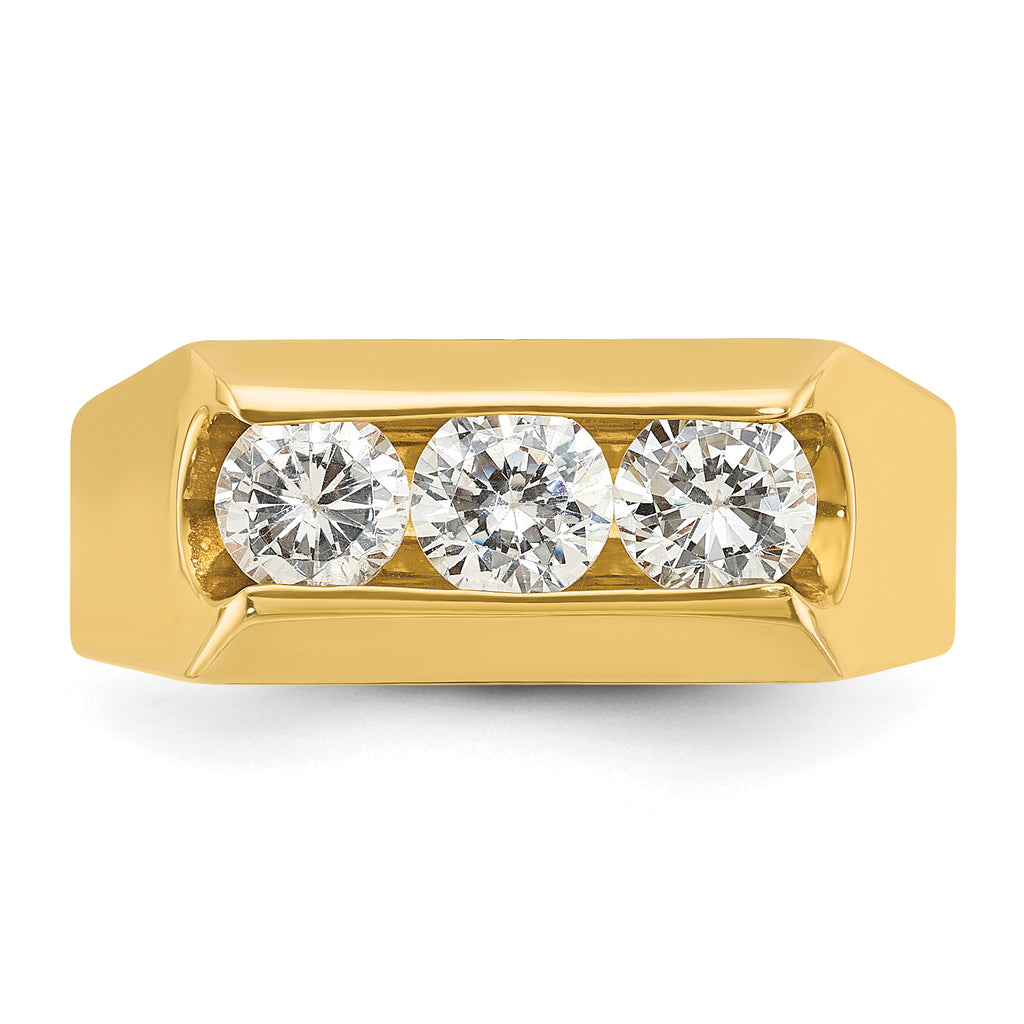 14k Men's Polished 3-Stone 1 Carat AA Quality Diamond Ring - Sophia Jewelers