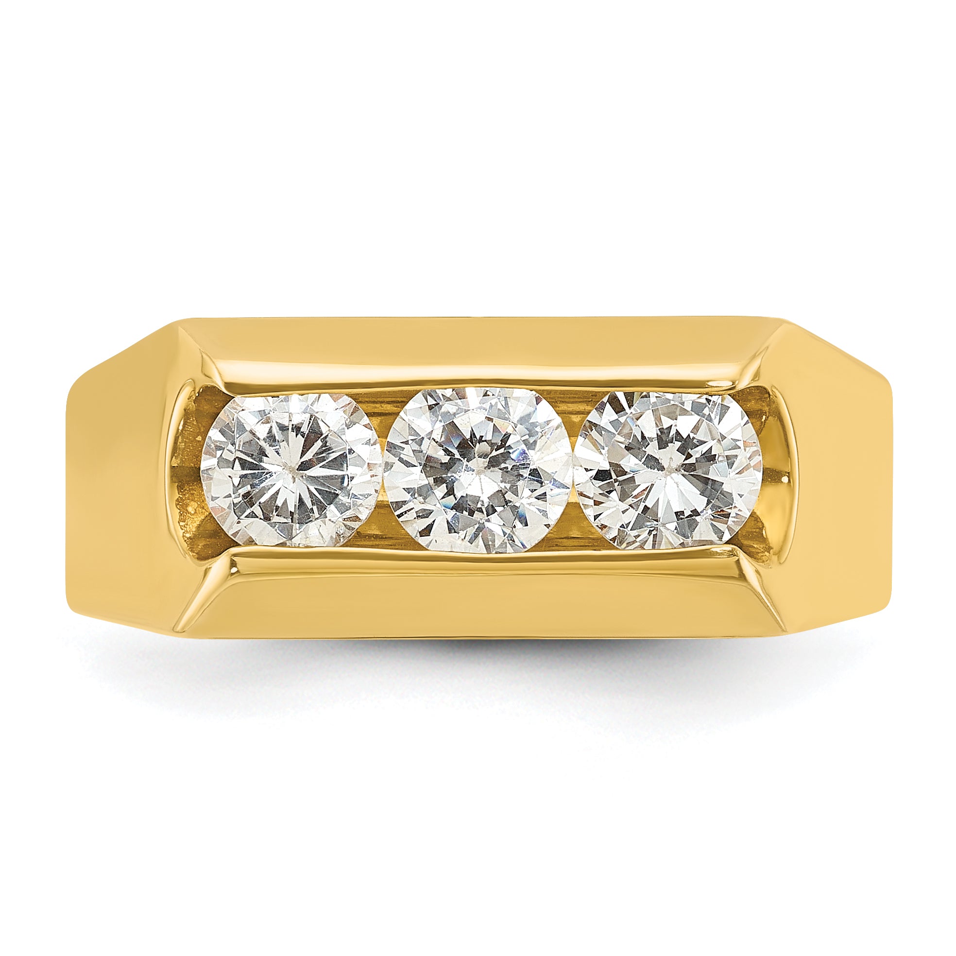 14k Men's Polished 3-Stone 1 Carat AA Quality Diamond Ring - Sophia Jewelers