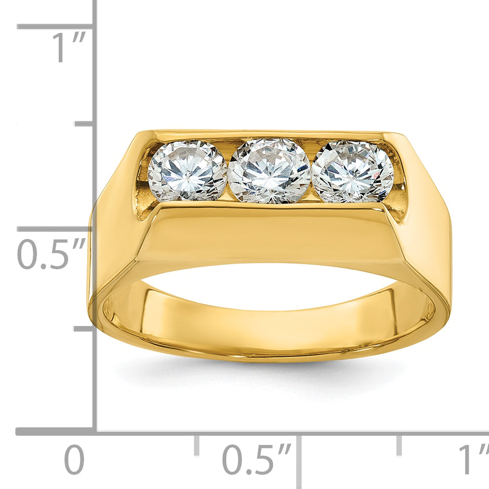 14k Mens Polished 3-Stone Ring Mounting, Mounting Only - Sophia Jewelers