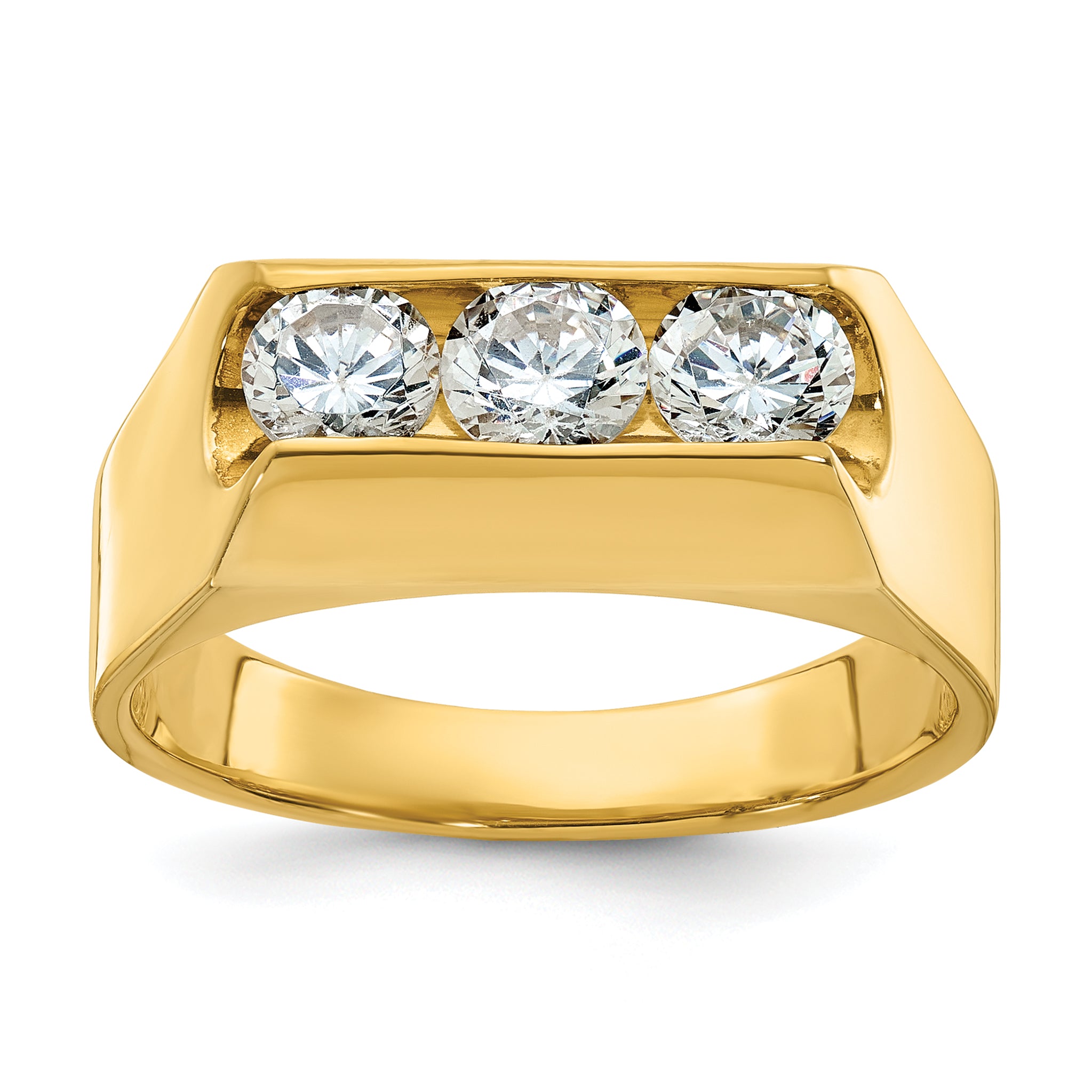 14k Men's Polished 3-Stone 1 Carat AA Quality Diamond Ring - Sophia Jewelers Main image