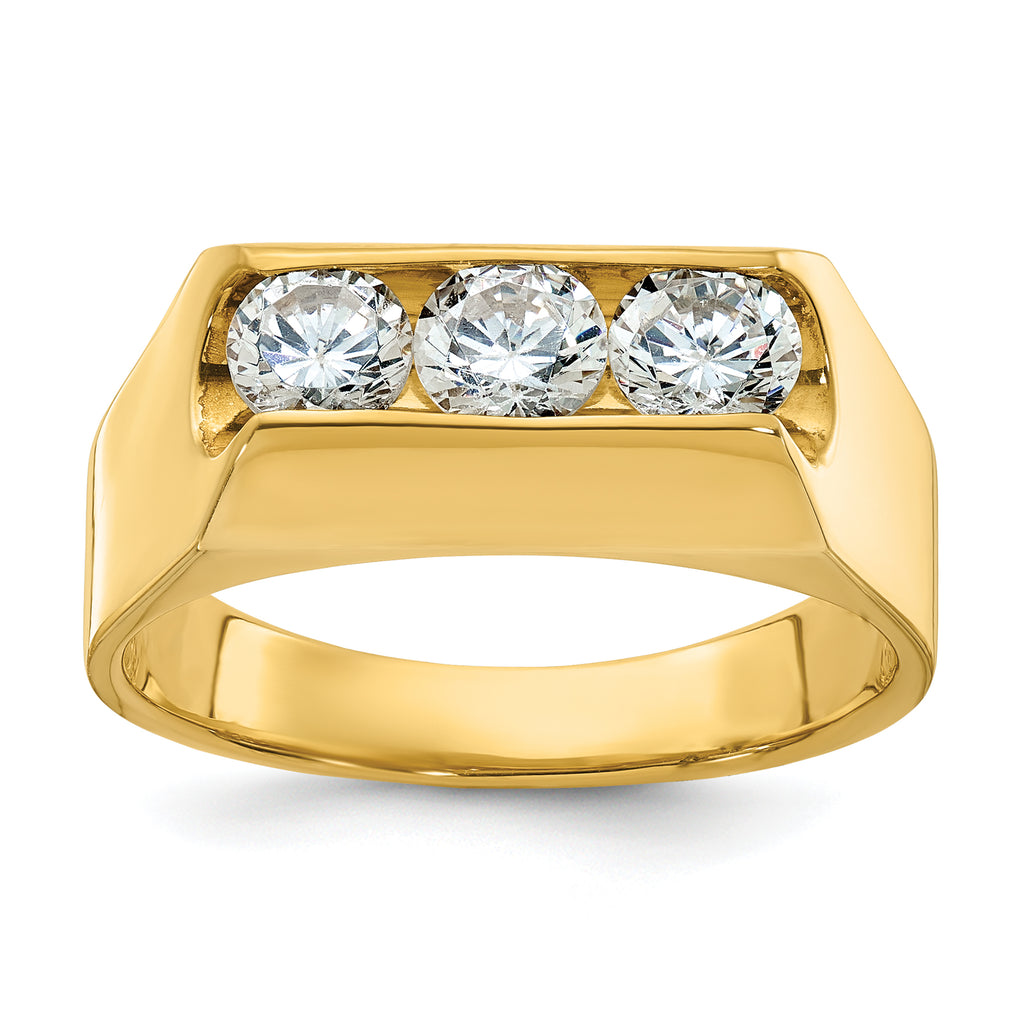 14k Men's Polished 3-Stone 1 Carat AA Quality Diamond Ring - Sophia Jewelers