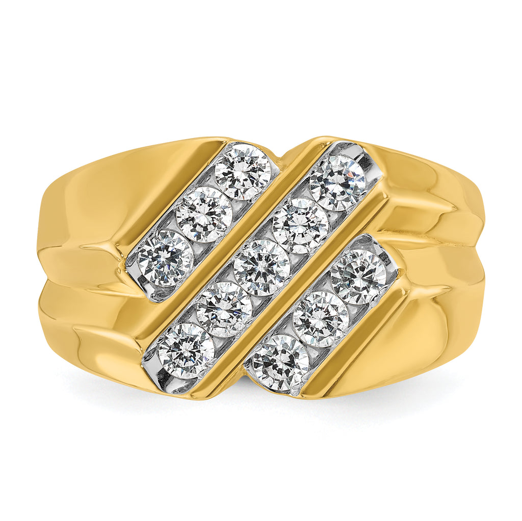 14k Mens Polished Satin and Grooved Ring Mounting, Mounting Only - Sophia Jewelers