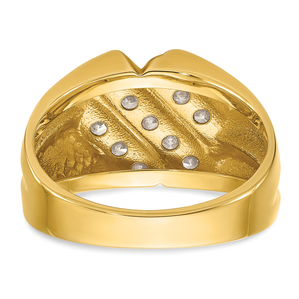 14k Mens Polished Satin and Grooved Ring Mounting, Mounting Only - Sophia Jewelers